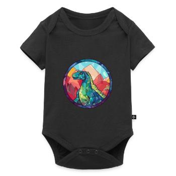 Dinodaur Stained Glass Colorful Cartoon Kawaii Ani - Baby Premium short-sleeve bodysuit - black - Front