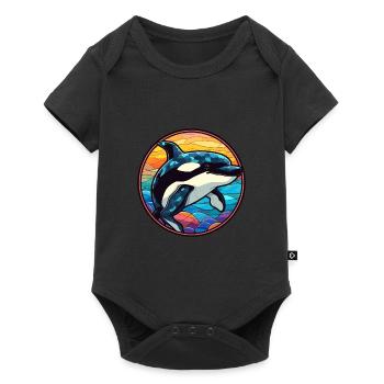 Orca Stained Glass Colorful Cartoon Kawaii Animal - Baby Premium short-sleeve bodysuit - black - Front