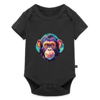 Chimpanzé vitrail coloré dessin animé Kawaii A - Body à manches courtes Premium Bébé - noir - Devant