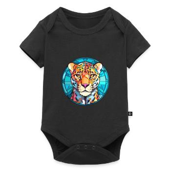 Leopard Stained Glass Colorful Cartoon Kawaii Anim - Baby Premium short-sleeve bodysuit - black - Front
