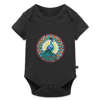 Paon vitrail coloré dessin animé Kawaii Anim - Body à manches courtes Premium Bébé - noir - Devant