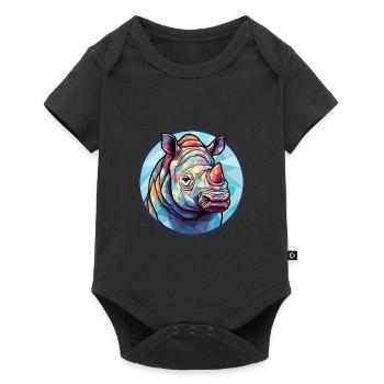 Rhino Stained Glass Colorful Cartoon Kawaii Animal - Baby Premium short-sleeve bodysuit - black - Front