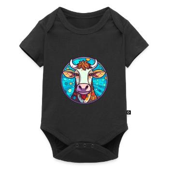 Vache vitrail coloré dessin animé Kawaii Animal - Body à manches courtes Premium Bébé - noir - Devant