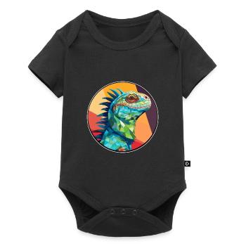 Iguana Stained Glass Colorful Cartoon Kawaii Anima - Baby Premium short-sleeve bodysuit - black - Front