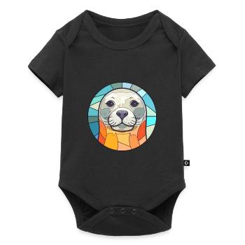 Seal Stained Glass Colorful Cartoon Kawaii Animal - Baby Premium short-sleeve bodysuit - black - Front