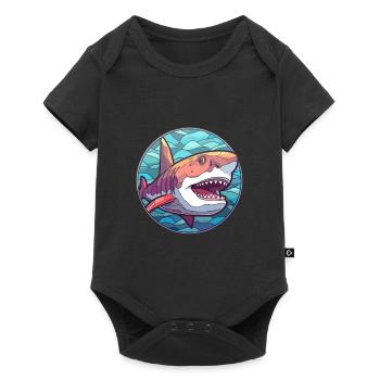 Requin vitrail coloré dessin animé Kawaii Animal - Body à manches courtes Premium Bébé - noir - Devant