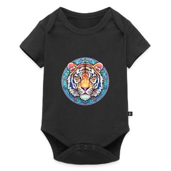 Tigre vitrail coloré dessin animé Kawaii Animal - Body à manches courtes Premium Bébé - noir - Devant