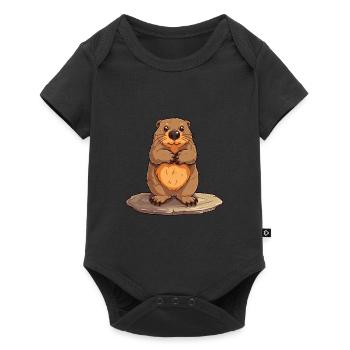 Beaver Cute Happy Kawaii Cartoon Clipart Animal - Baby Premium short-sleeve bodysuit - black - Front
