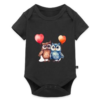 Owls Kawaii Cartoon Pet Playing With Balloons - Baby Premium short-sleeve bodysuit - black - Front