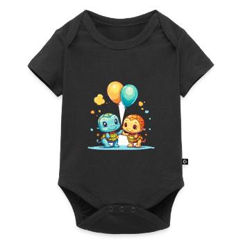 Turtles Kawaii Cartoon Pet Playing With Balloons - Baby Premium short-sleeve bodysuit - black - Front