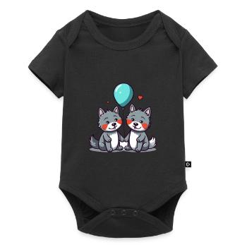 Wolves Kawaii Cartoon Pet Playing With Balloons - Baby Premium short-sleeve bodysuit - black - Front