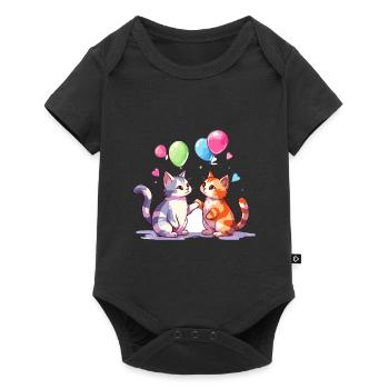 Cats Kawaii Cartoon Pet Playing With Balloons - Baby Premium short-sleeve bodysuit - black - Front