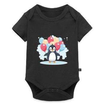 Pinguin Kawaii Cartoon Haustier spielt mit Luftballons - Baby Premium Kurzarmbody - Schwarz - Vorne
