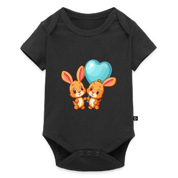 Rabbits Kawaii Cartoon Pet Playing With Balloons - Baby Premium short-sleeve bodysuit - black - Front