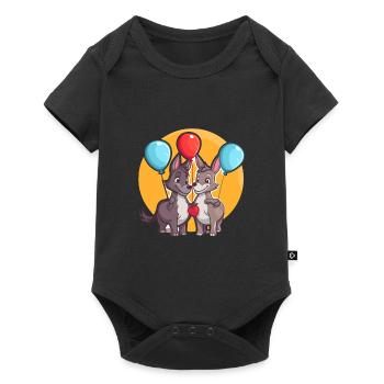 Donkeys Kawaii Cartoon Pet Playing With Balloons - Baby Premium short-sleeve bodysuit - black - Front