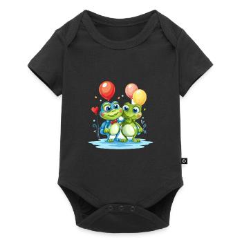 Frogs Kawaii Cartoon Pet Playing With Balloons - Baby Premium short-sleeve bodysuit - black - Front