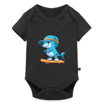 Funny Dolphin Kawaii Cartoon Playing Skateboard - Baby Premium short-sleeve bodysuit - black - Front