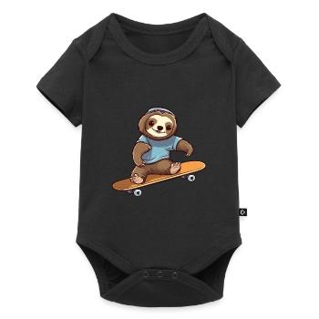 Funny Sloth Kawaii Cartoon Pet Playing Skateboard - Baby Premium short-sleeve bodysuit - black - Front