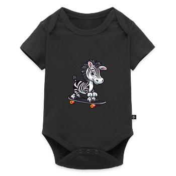 Funny Zebra Kawaii Cartoon Pet Playing Skateboard - Baby Premium short-sleeve bodysuit - black - Front