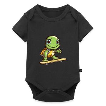 Funny Turtle Kawaii Cartoon Pet Playing Skateboard - Baby Premium short-sleeve bodysuit - black - Front