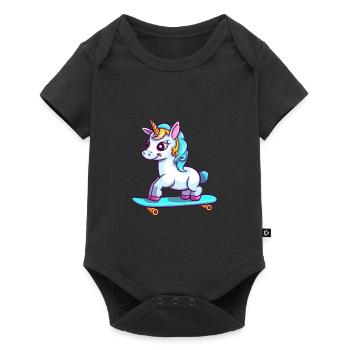 Funny Unicorn Kawaii Cartoon Playing Skateboard - Baby Premium short-sleeve bodysuit - black - Front
