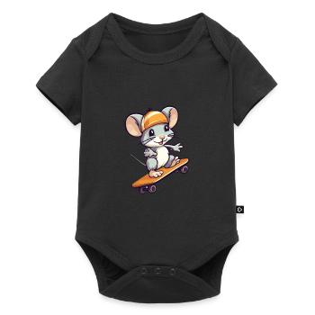 Funny Rat Kawaii Cartoon Pet Playing Skateboard - Baby Premium short-sleeve bodysuit - black - Front
