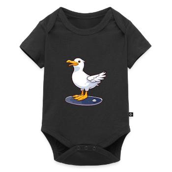 Funny Seagull Kawaii Cartoon Playing Skateboard - Baby Premium short-sleeve bodysuit - black - Front