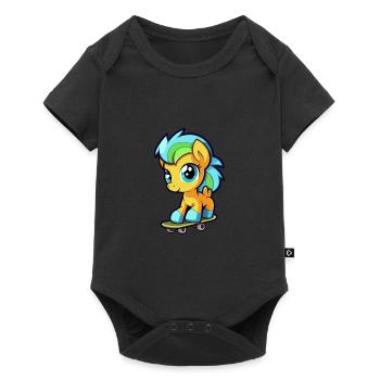 Funny Ponny Kawaii Cartoon Pet Playing Skateboard - Baby Premium short-sleeve bodysuit - black - Front
