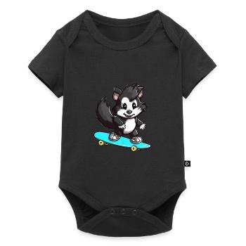 Drôle Skunk Kawaii Cartoon Pet Jouant Skateboard - Body à manches courtes Premium Bébé - noir - Devant