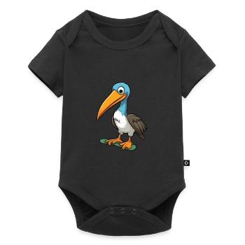 Funny Pelican Kawaii Cartoon Playing Skateboard - Baby Premium short-sleeve bodysuit - black - Front