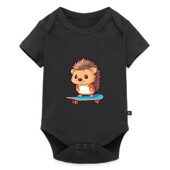 Funny Hedgehog Kawaii Cartoon Pet Playing Skateboa - Baby Premium short-sleeve bodysuit - black - Front