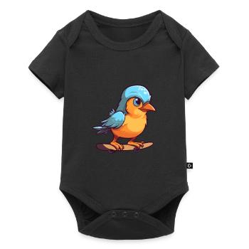 Funny Jay Bird Kawaii Cartoon Playing Skateboard - Baby Premium short-sleeve bodysuit - black - Front