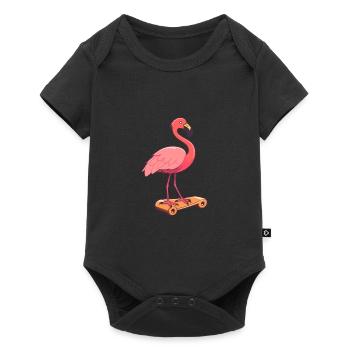 Drôle Flamingo Kawaii Cartoon Jouer Skateboard - Body à manches courtes Premium Bébé - noir - Devant