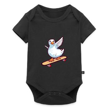 Funny Dove Kawaii Cartoon Pet Playing Skateboard - Baby Premium short-sleeve bodysuit - black - Front