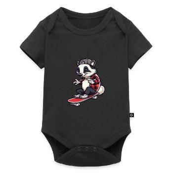 Lustiger Dachs Kawaii Cartoon Haustier spielt Skateboard - Baby Premium Kurzarmbody - Schwarz - Vorne