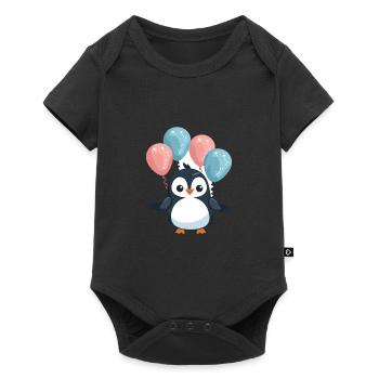 Pinguin Kawaii Cartoon Haustier spielt mit Luftballons - Baby Premium Kurzarmbody - Schwarz - Vorne