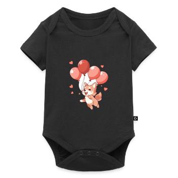Dog Kawaii Cartoon Pet Playing With Balloons - Baby Premium short-sleeve bodysuit - black - Front