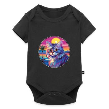 British Longhair Cat Watercolor Cartoon Kawaii - Baby Premium short-sleeve bodysuit - black - Front