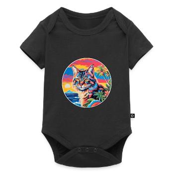 Dessin animé aquarelle chat Bobtail américain Kawaii - Body à manches courtes Premium Bébé - noir - Devant