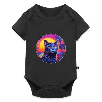 Chartreux Cat Breed Watercolor Cartoon Kawaii Pet - Baby Premium short-sleeve bodysuit - black - Front