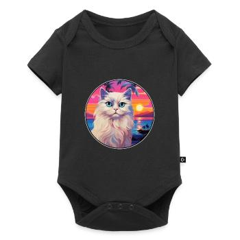 Race de chat Ragdoll aquarelle dessin animé Kawaii animal de compagnie - Body à manches courtes Premium Bébé - noir - Devant