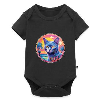 Race de chat bleu russe aquarelle dessin animé Kawaii - Body à manches courtes Premium Bébé - noir - Devant