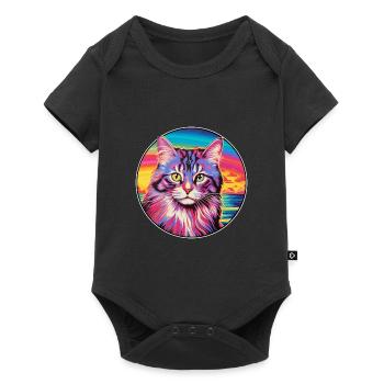 Race de chat sibérien aquarelle dessin animé Kawaii animal de compagnie - Body à manches courtes Premium Bébé - noir - Devant