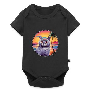 Anglais Argent Chat Race Aquarelle Dessin Animé Kawaii - Body à manches courtes Premium Bébé - noir - Devant