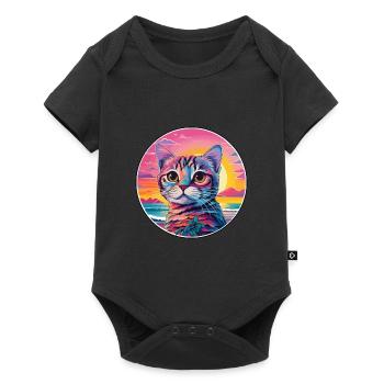 Singapura Chat Race Aquarelle Dessin animé Kawaii Pet - Body à manches courtes Premium Bébé - noir - Devant