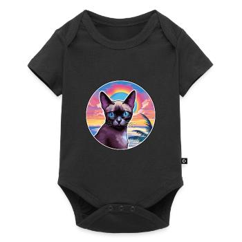 Chat siamois race aquarelle dessin animé Kawaii animal de compagnie - Body à manches courtes Premium Bébé - noir - Devant
