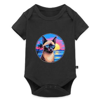 Siam Kurzhaarkatze Aquarell Cartoon Kawaii - Baby Premium Kurzarmbody - Schwarz - Vorne
