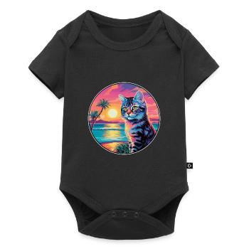 Chat pailleté de Californie Aquarelle Dessin animé Kawaii - Body à manches courtes Premium Bébé - noir - Devant