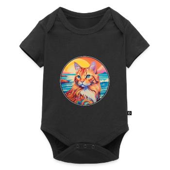 Ginger Longhair Cat Watercolor Cartoon Kawaii - Baby Premium short-sleeve bodysuit - black - Front
