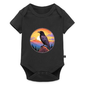 Raven Colorful Watercolor Cartoon Kawaii Animal - Baby Premium short-sleeve bodysuit - black - Front